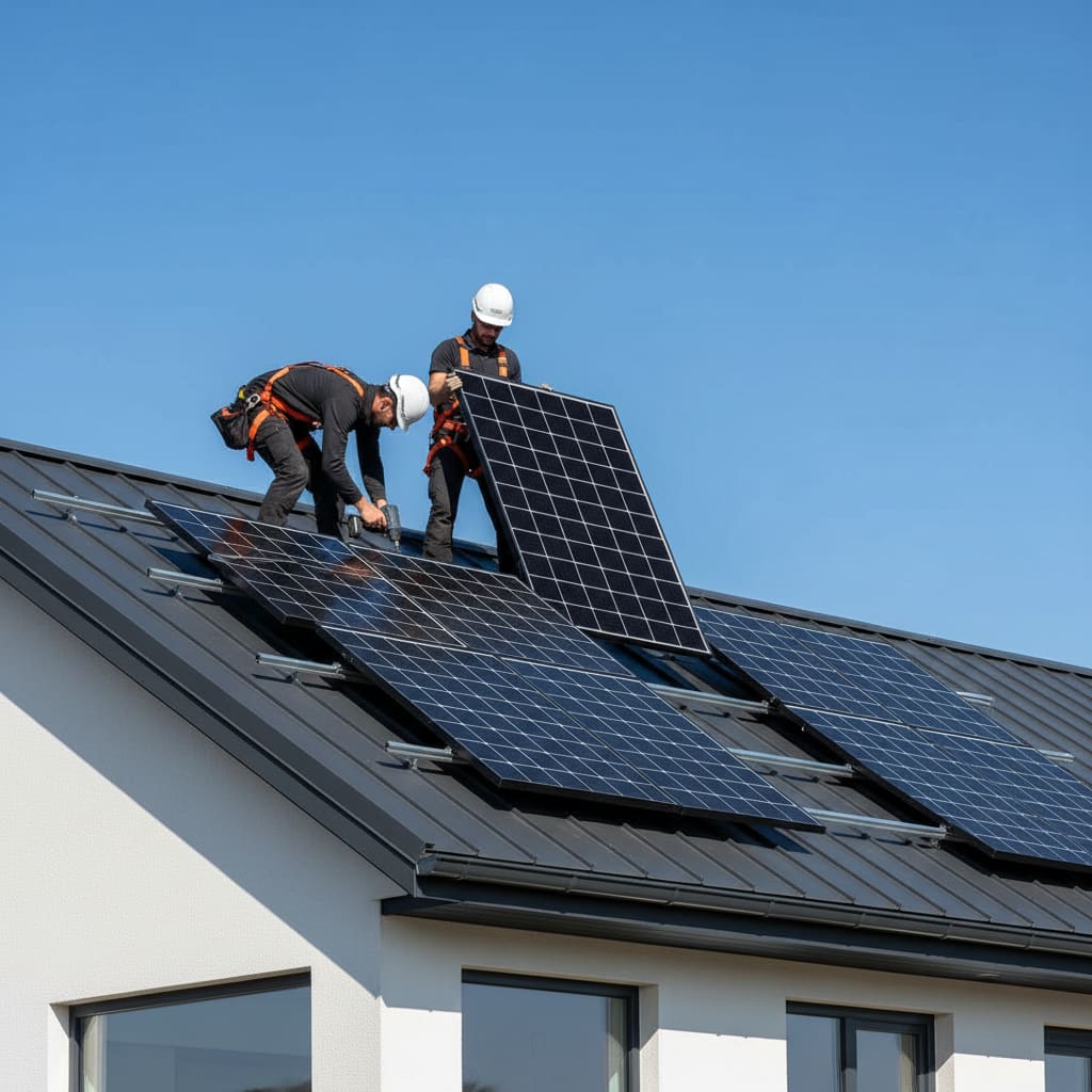 Installation von Solarmodulen auf Wohnhaus